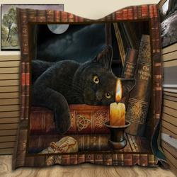 Blackcat Book Reader JB1 3D Customized Quilt and Home Decor