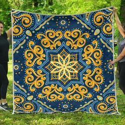 Blue And Gold Bohemian Mandala Cl17100102Mdq Quilt Blanket and Home Decor