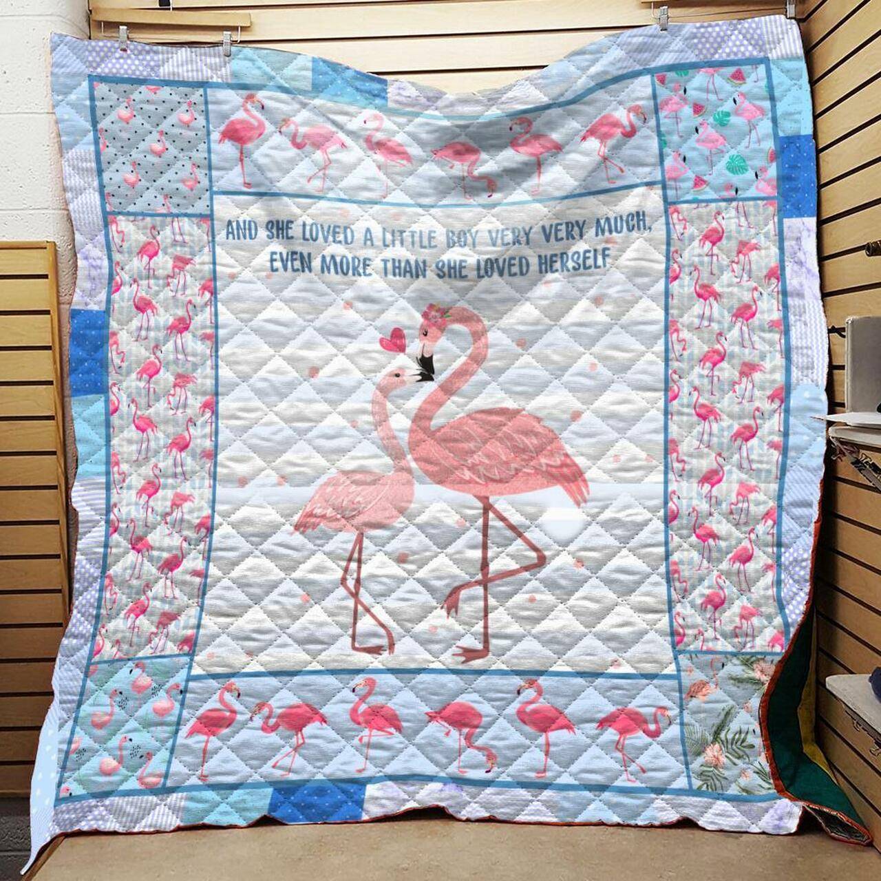 Blue Flamingo Mama Quilt and Home Decor