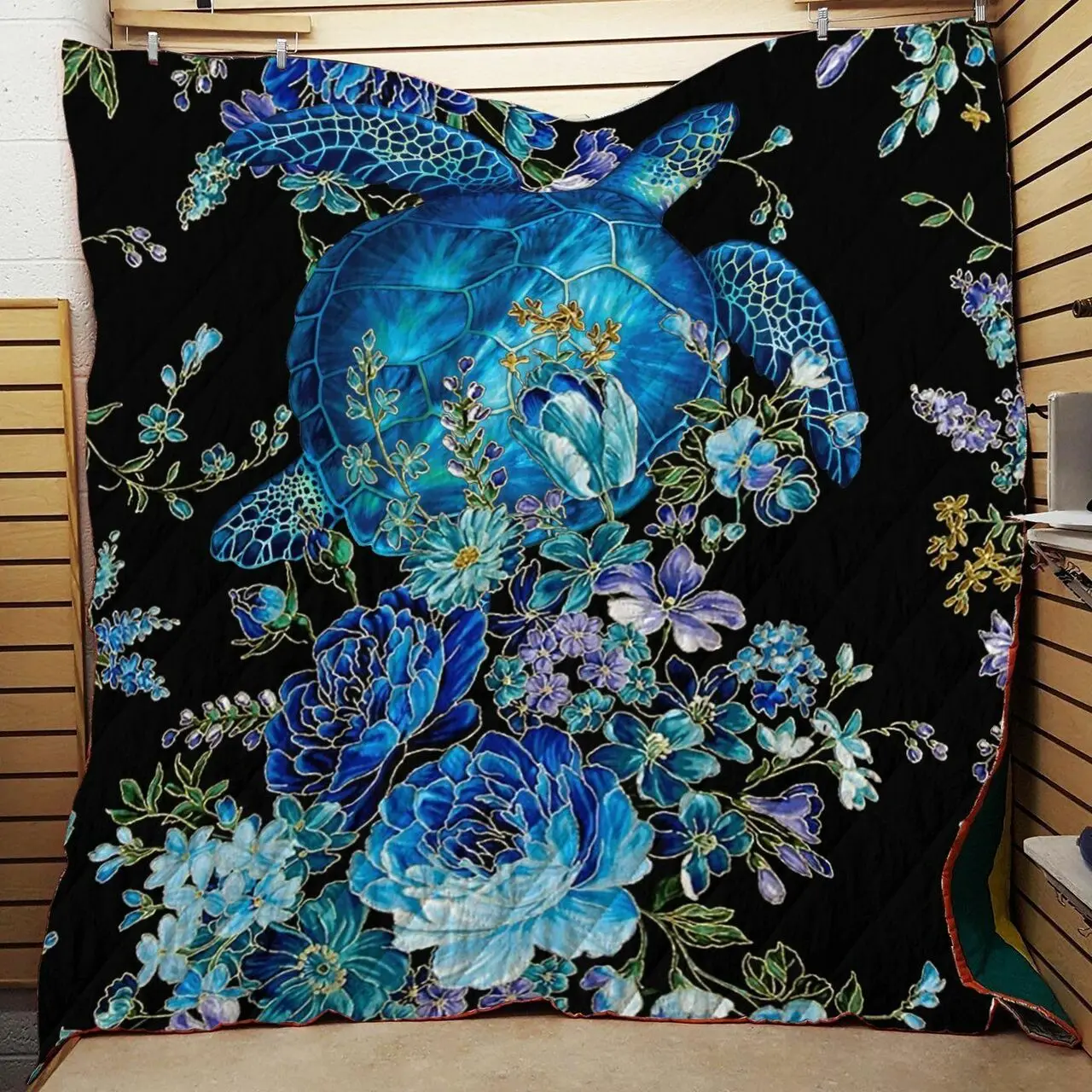 Blue Flowers Sea Turtle Quilt and Home Decor
