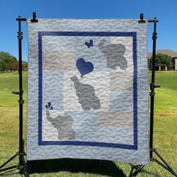 Blue Gray Elephant DHCCNA0909 Quilt Blanket and Home Decor