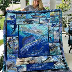 Blue Marlin Fishing Art Like 3D Personalized Customized Quilt Blanket 1166 and Home Decor