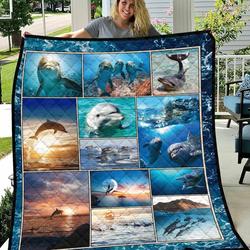 Blue Ocean Dolphin Quilt Blanket Great Customized Blanket Gifts For Birthday Christmas Thanksgiving and Home Decor