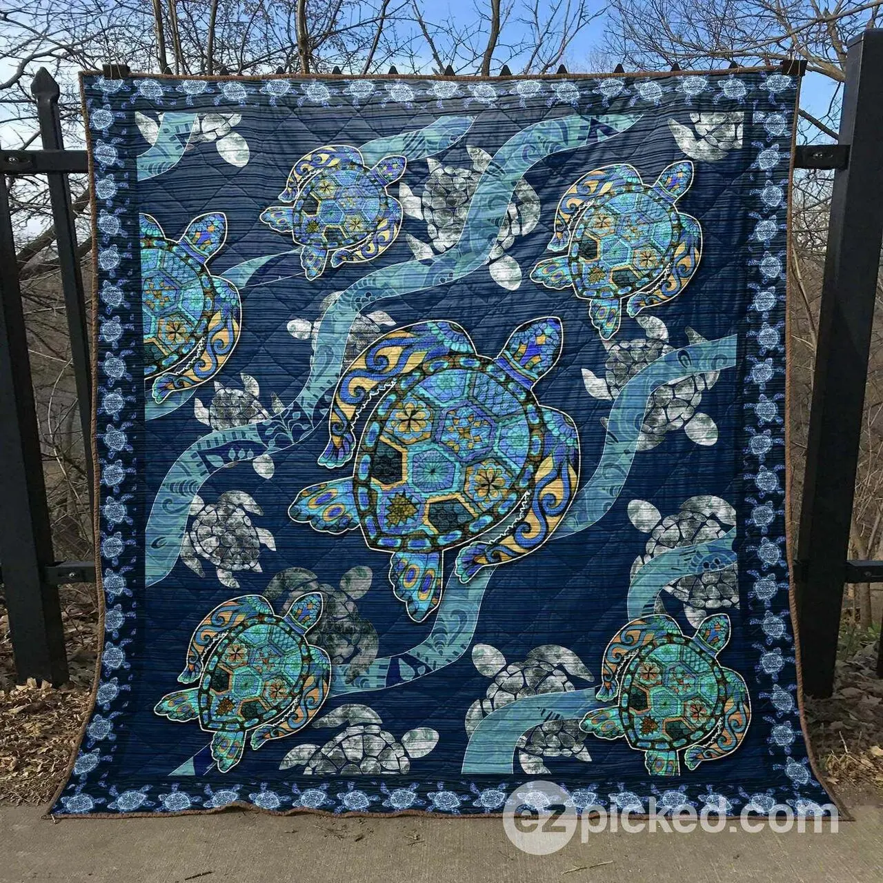 Blue Sea Turtle Clt170610 Quilt Blanket and Home Decor