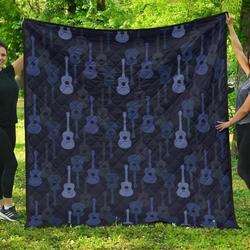 Blue Theme Guitar Pattern DHCDHC DT1910 Quilt Blanket and Home Decor