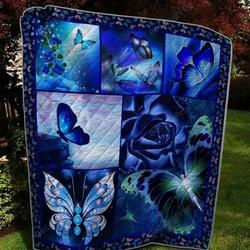 Blue Twinkle Butterfly Quilt Blanket Great Customized Gifts For Birthday Christmas Thanksgiving Perfect Gifts For Butterfly Lover and Home Decor