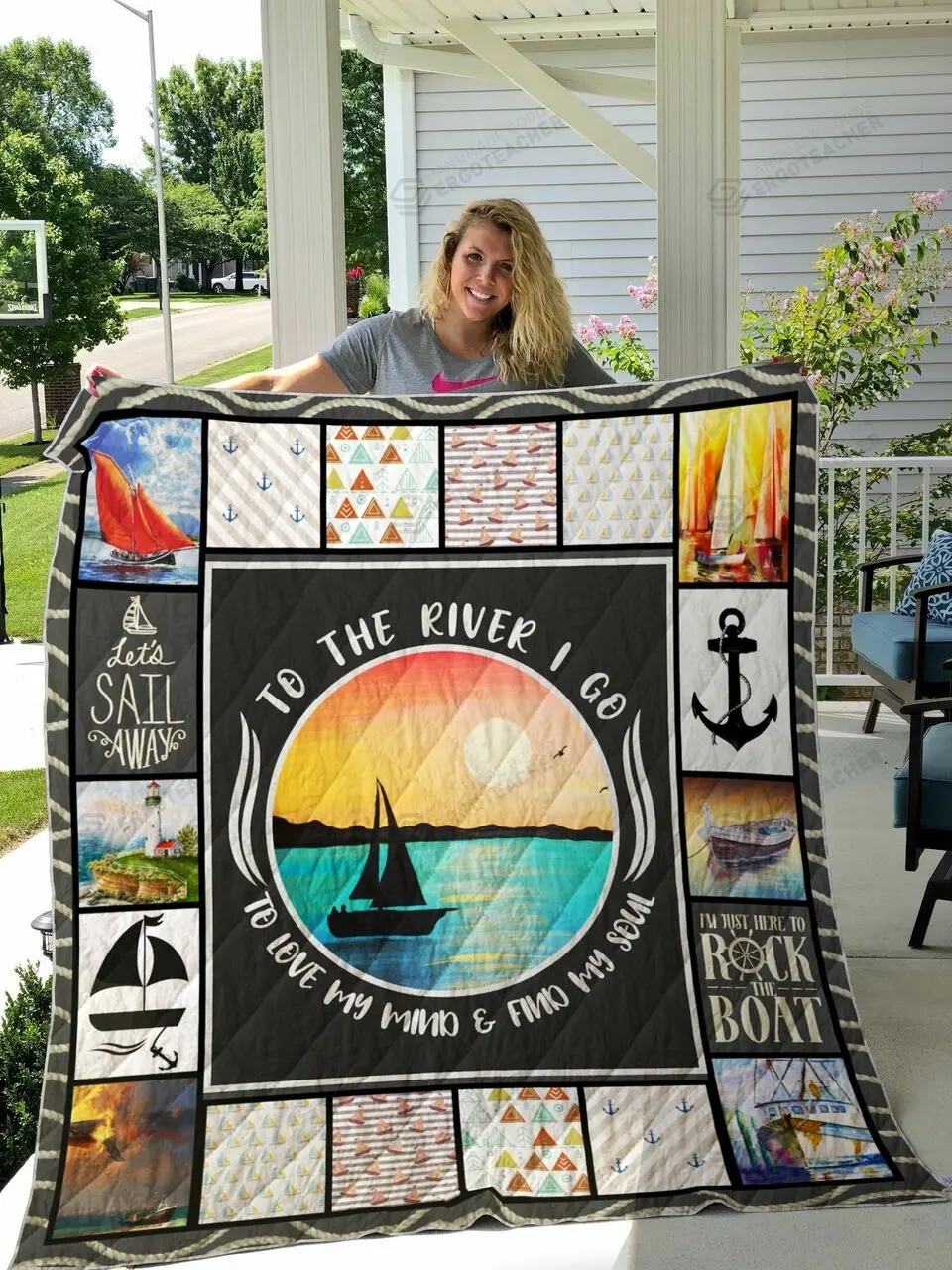 Boating To The River I Go To Lose My Mind And Find My Soul Quilt Blanket Great Customized Blanket Gifts For Birthday Christmas Thanksgiving and Home Decor