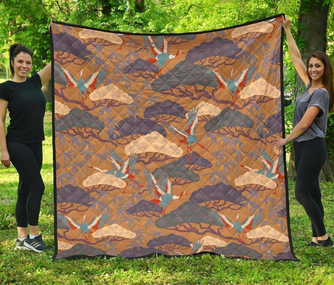 Bonsai Bamboo Stork Japanese Pattern Brown Theme DHCDHC DT1910 Quilt Blanket and Home Decor