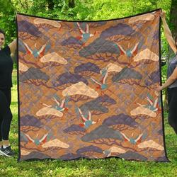 Bonsai Bamboo Stork Japanese Pattern Brown Theme DHCDHC DT1910 Quilt Blanket and Home Decor