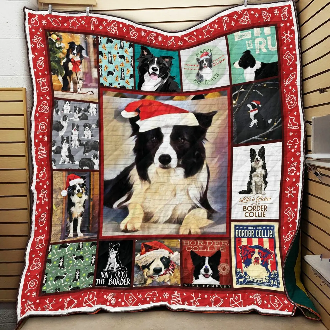 Border Collie Christmas Cor Cor Quilt Isi and Home Decor
