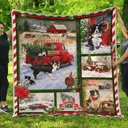 Border Collie Red Truck Christmas Quilt Blanket and Home Decor