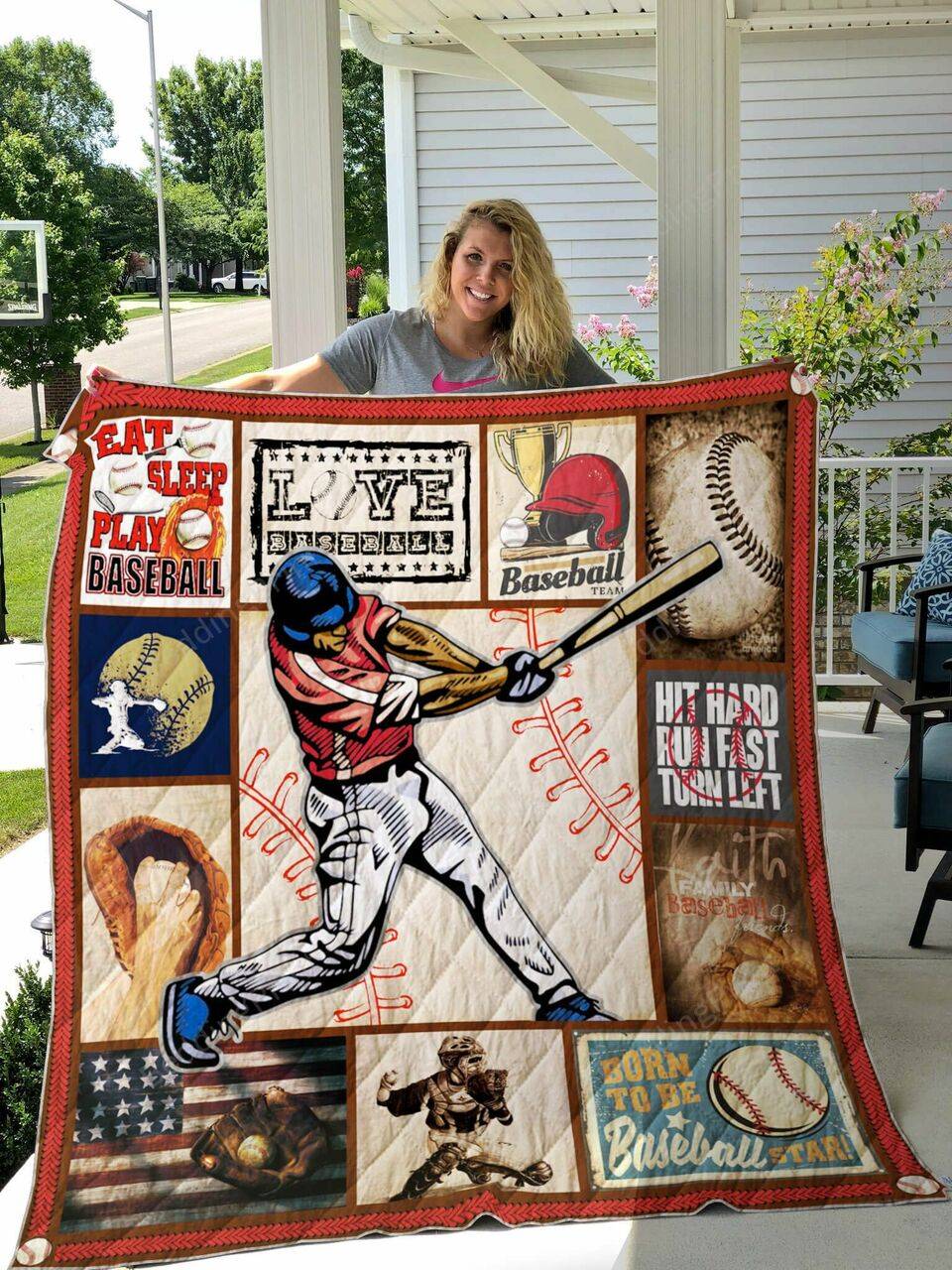 Born To Be Baseball Star Quilt Blanket and Home Decor