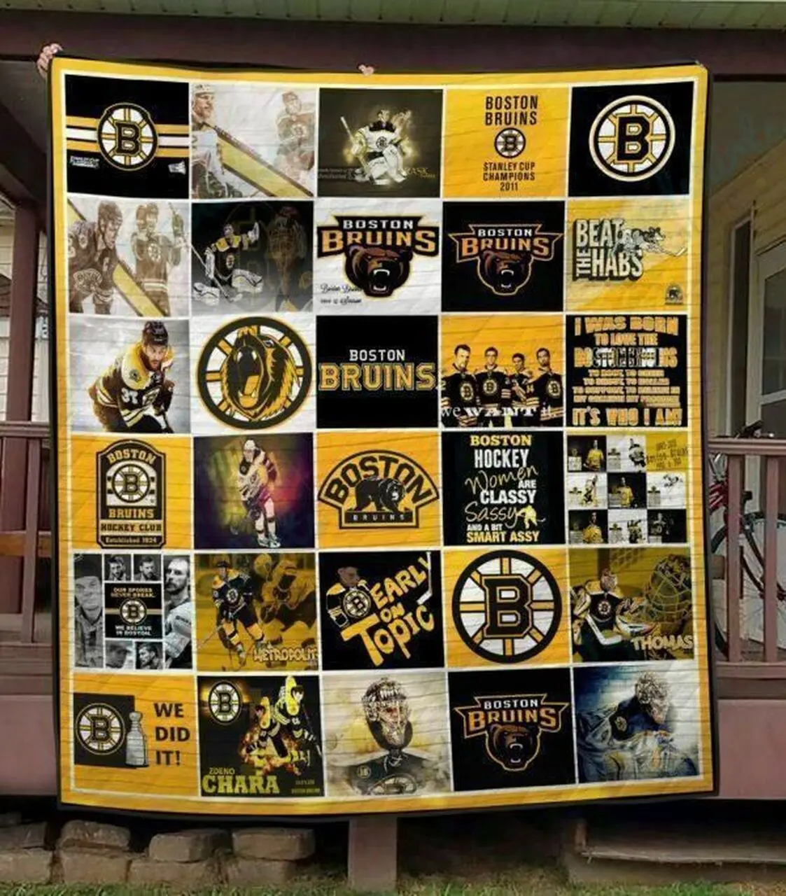 Boston Bruins Quilt Blanket 01 and Home Decor