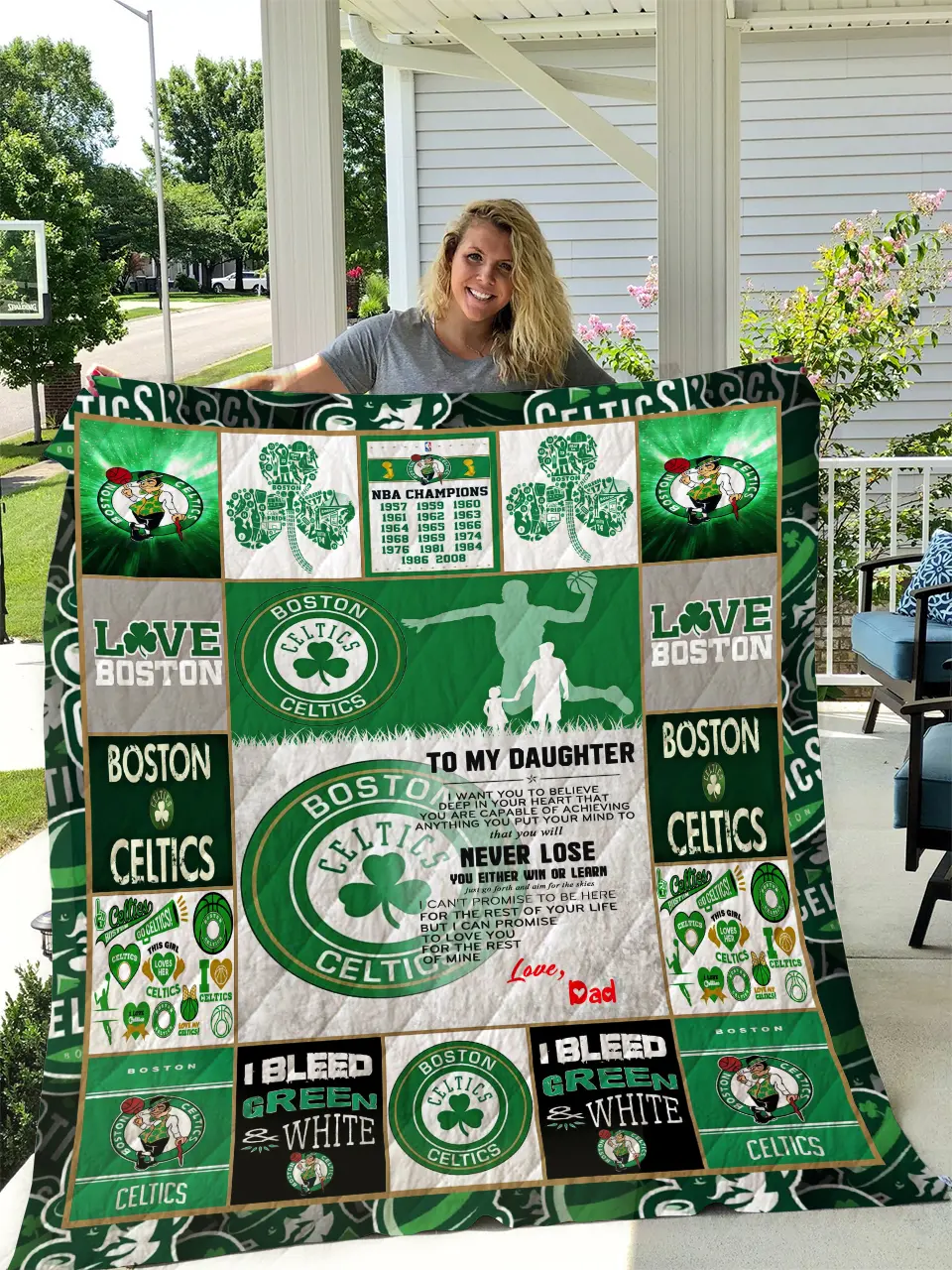 Boston Celtics - To My Daughter - Love Dad Quilt and Home Decor