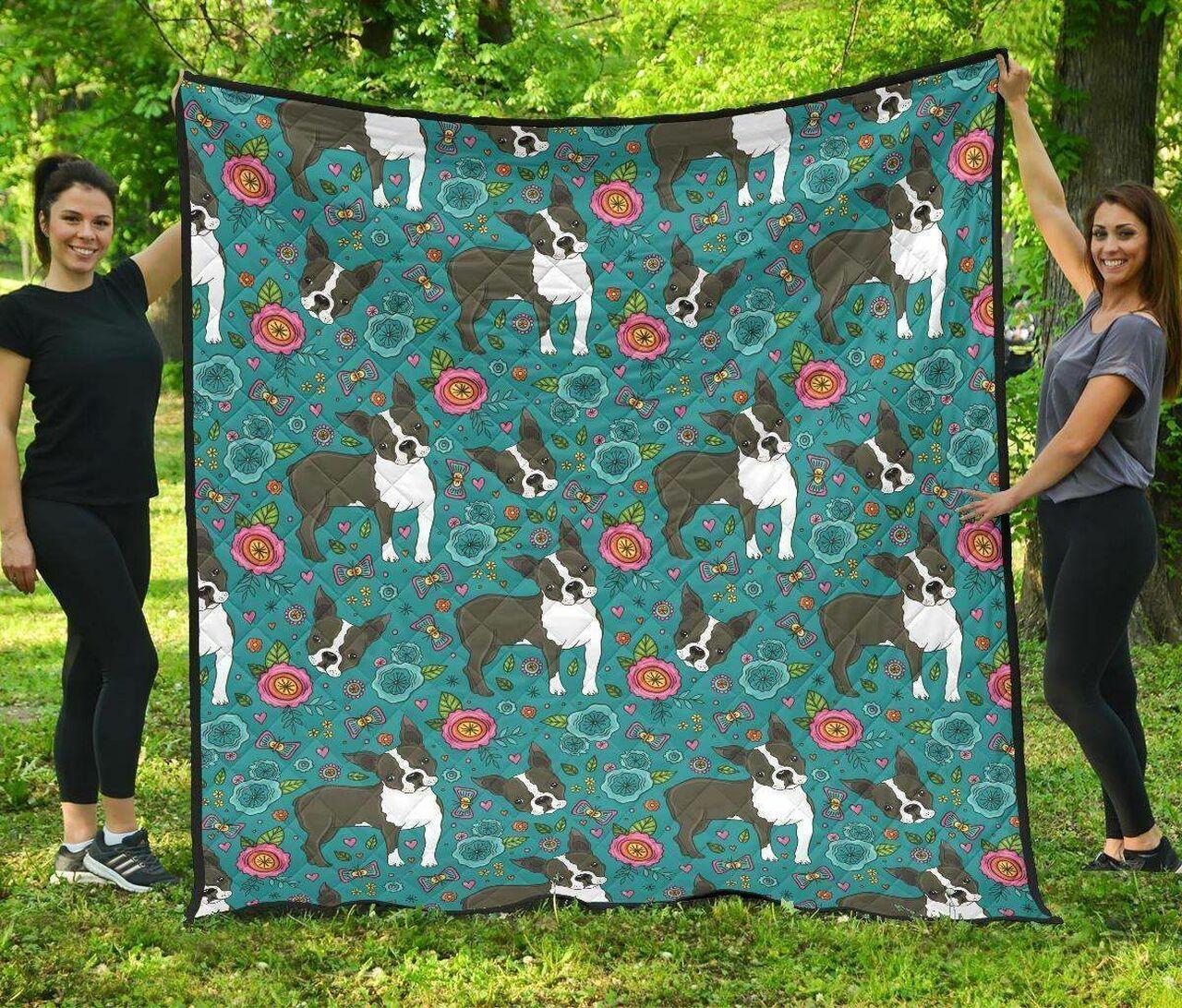 Boston Terrier Beautiful Flower Pattern DHCDHC DT1910 Quilt Blanket and Home Decor