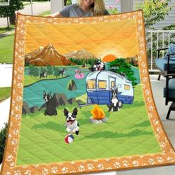 Boston Terrier Go Camping Quilt and Home Decor
