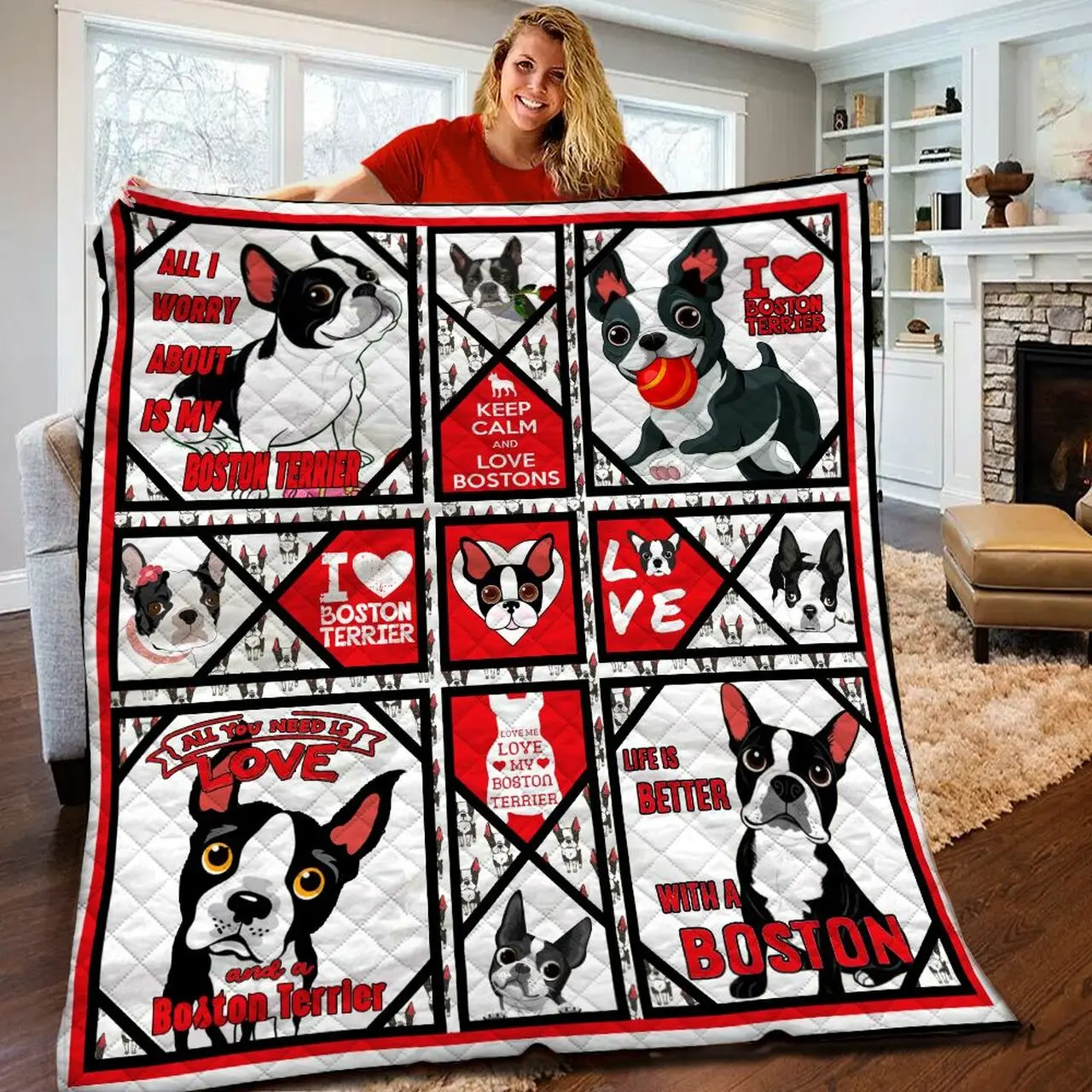 Boston Terrier Quilt Blanket Bbb190301Ht and Home Decor