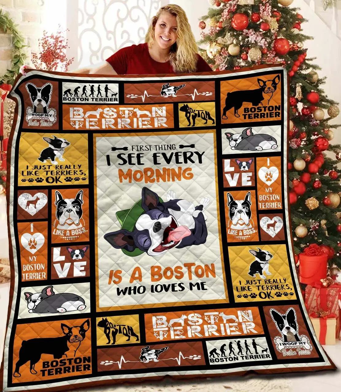 Boston Terrier Quilt Blanket Bbb271116Sm and Home Decor