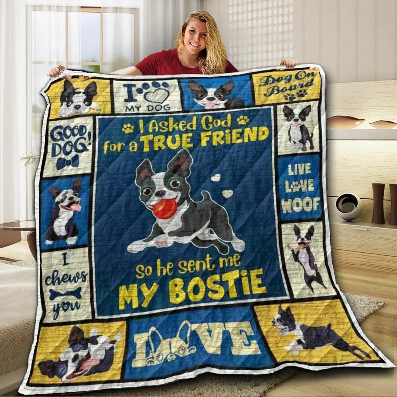 Boston Terrier True Friends BG1 TB160996 3D Customized Quilt and Home Decor