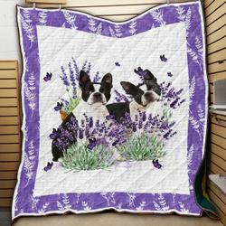 Boston Terrier With Lavander H1 NTTH011298 3D Customized Quilt and Home Decor