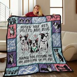 Boston Terriers Roses Red Blue TB160996 3D Customized Quilt and Home Decor