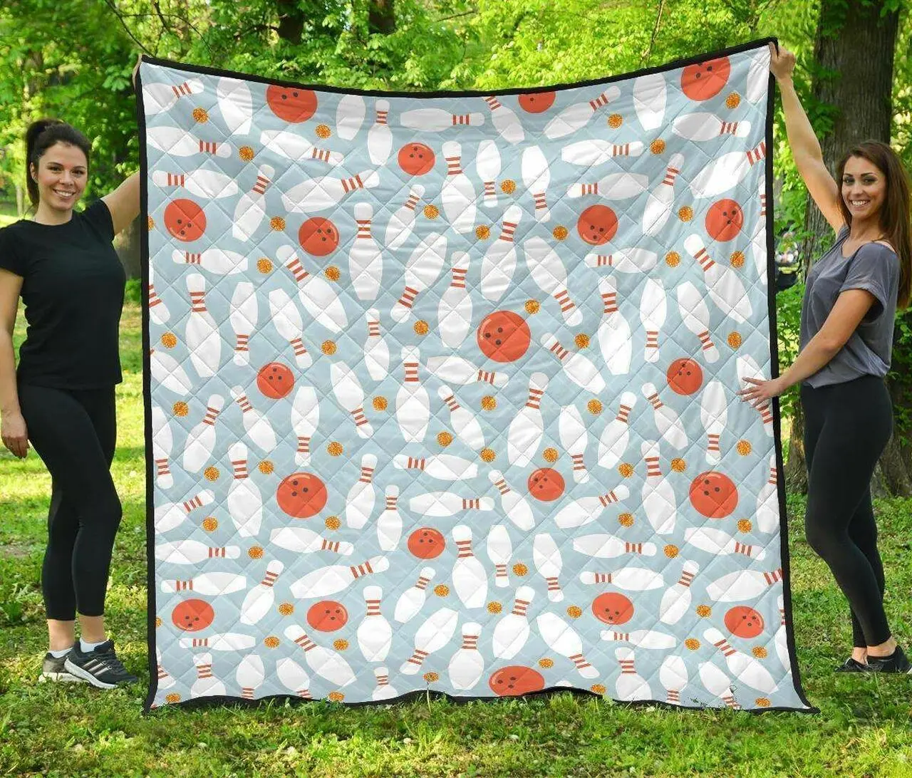 Bowling Ball Bowling Pins Blue Blackground DHCDHC DT1910 Quilt Blanket and Home Decor
