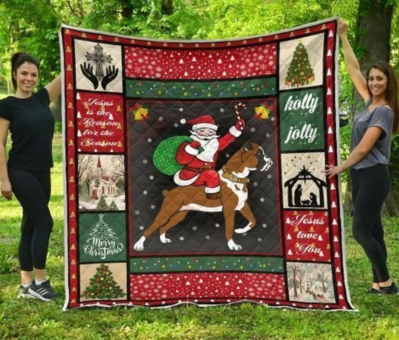Boxer And Santa Quilt Jbhc Fuct3009 and Home Decor