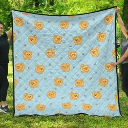 Brown Cute Pomeranian Blue Blackground DHCDHC DT1910 Quilt Blanket and Home Decor