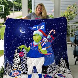 Buffalo Bills Grinch Santa Quilt Blanket and Home Decor