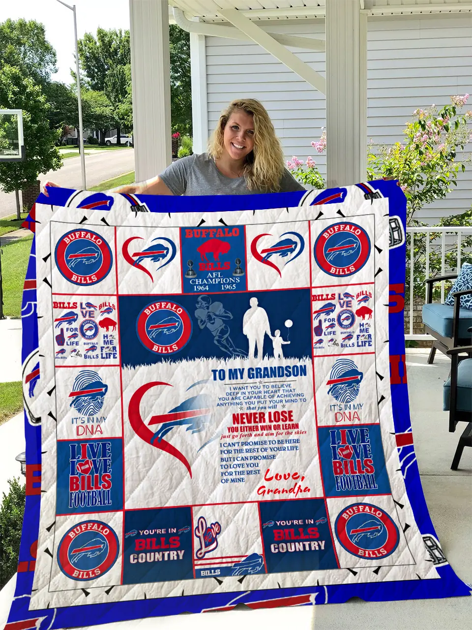 Buffalo Bills - To My Grandson - Love Grandpa Quilt and Home Decor