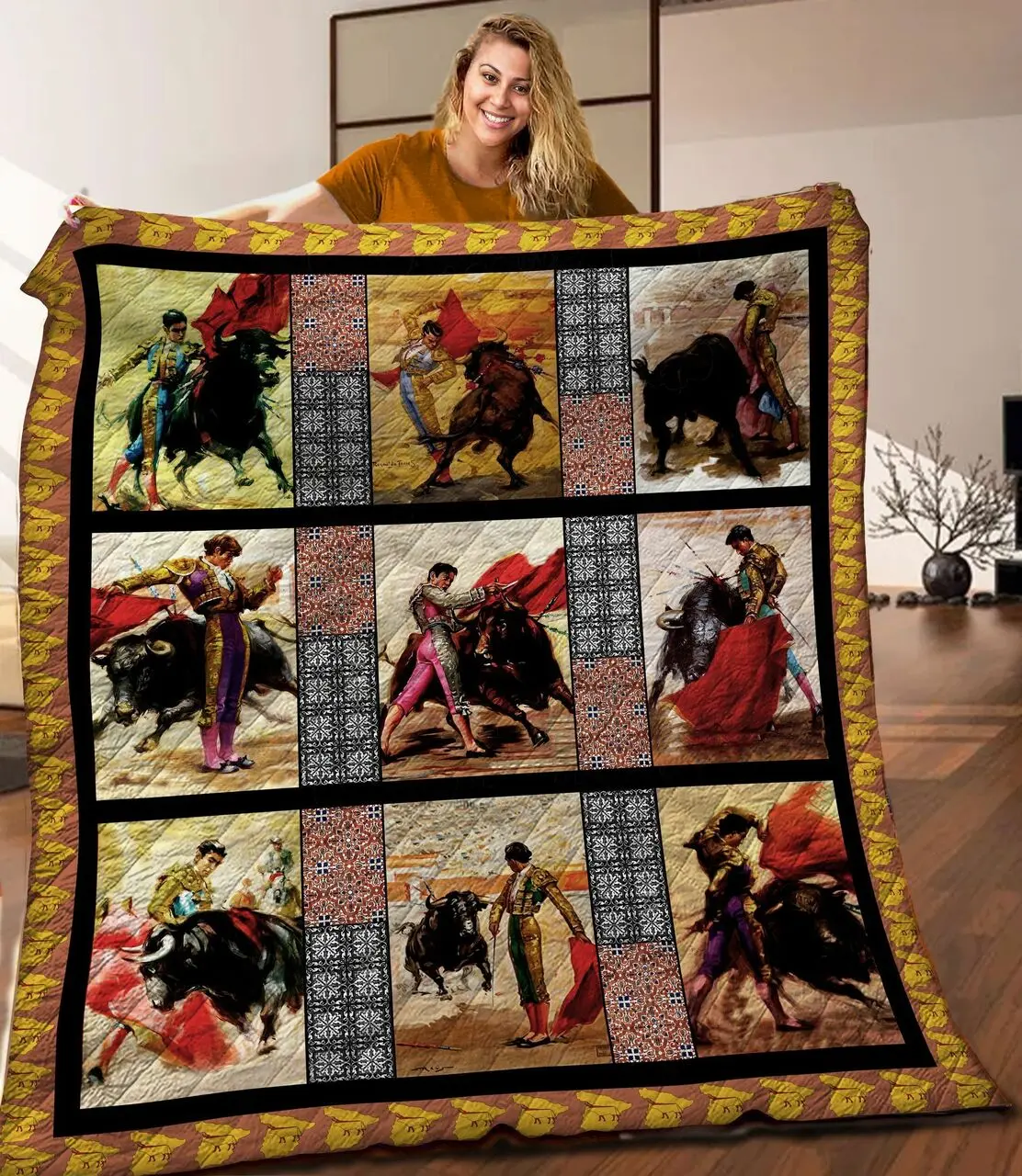 Bull Fighting Quilt Blanket C9B050333PT and Home Decor