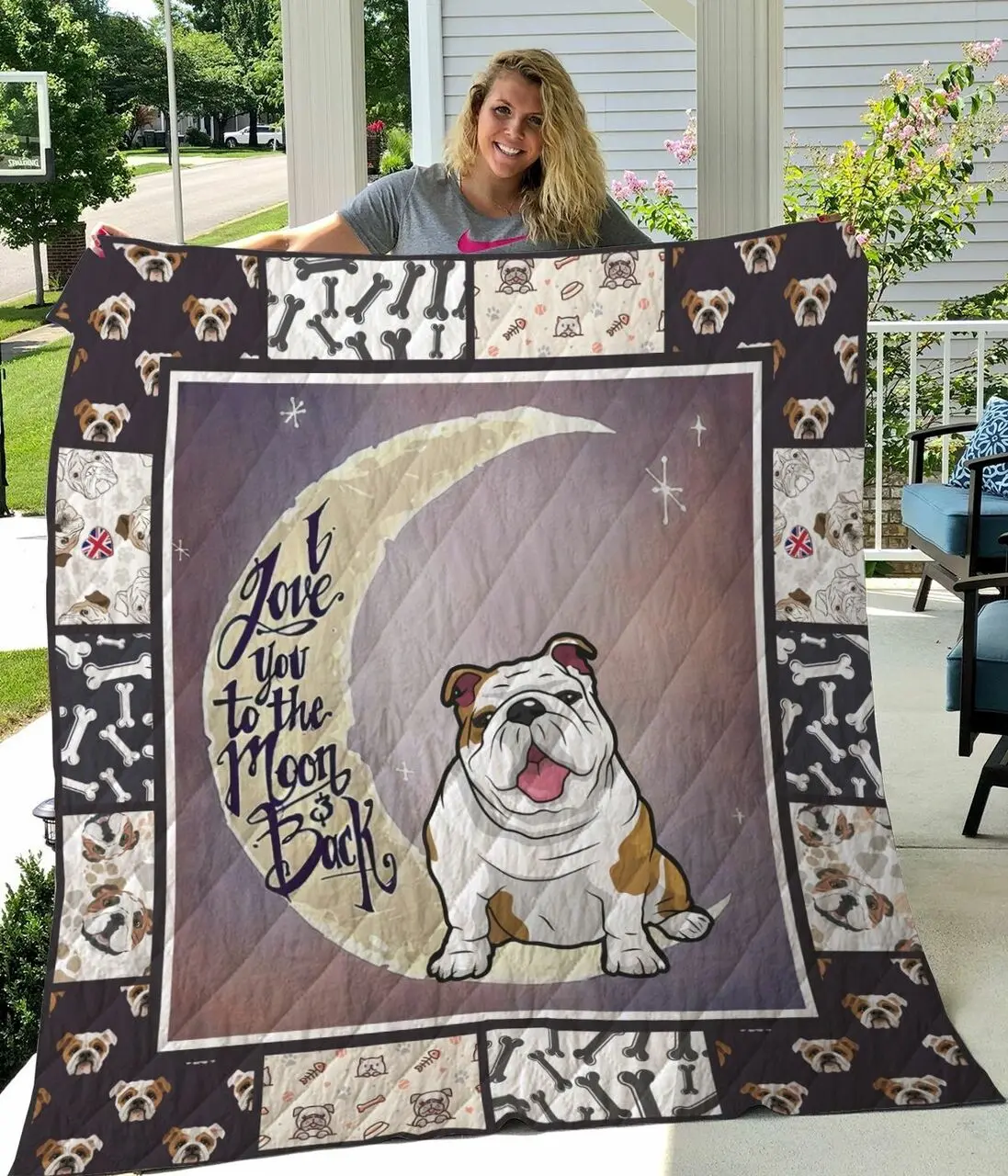 Bulldog I Love You To The Moon And Back Quilt Blanket Great Customized Blanket Gifts For Birthday Christmas Thanksgiving and Home Decor