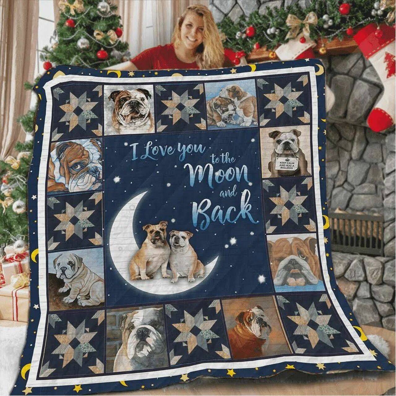 Bulldog Love Bull To The Moon Quilt Blanket Great Customized Blanket Gifts For Birthday Christmas Thanksgiving and Home Decor