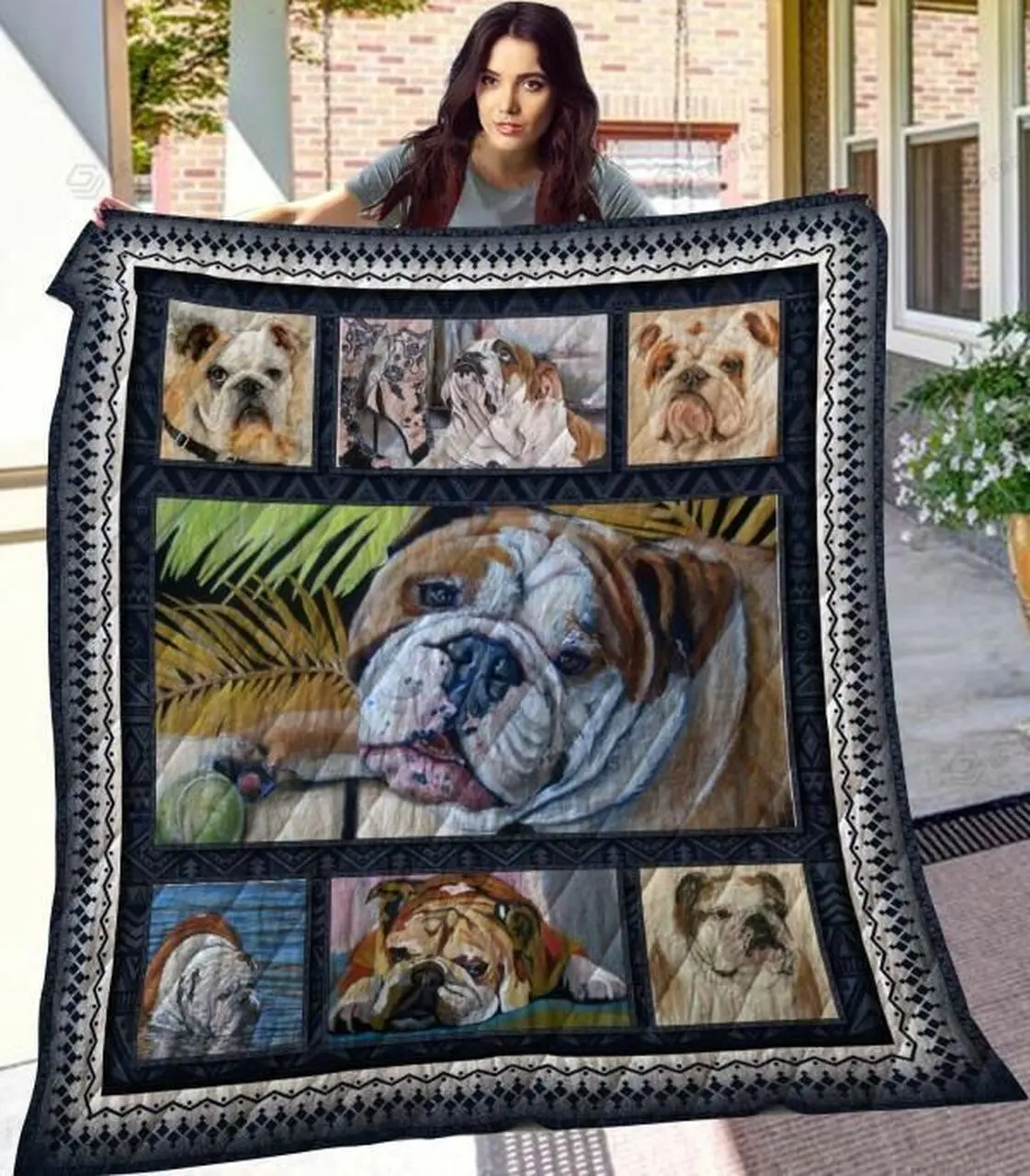 Bulldog Natural Quilt Blanket Great Customized Blanket Gifts For Birthday Christmas Thanksgiving and Home Decor