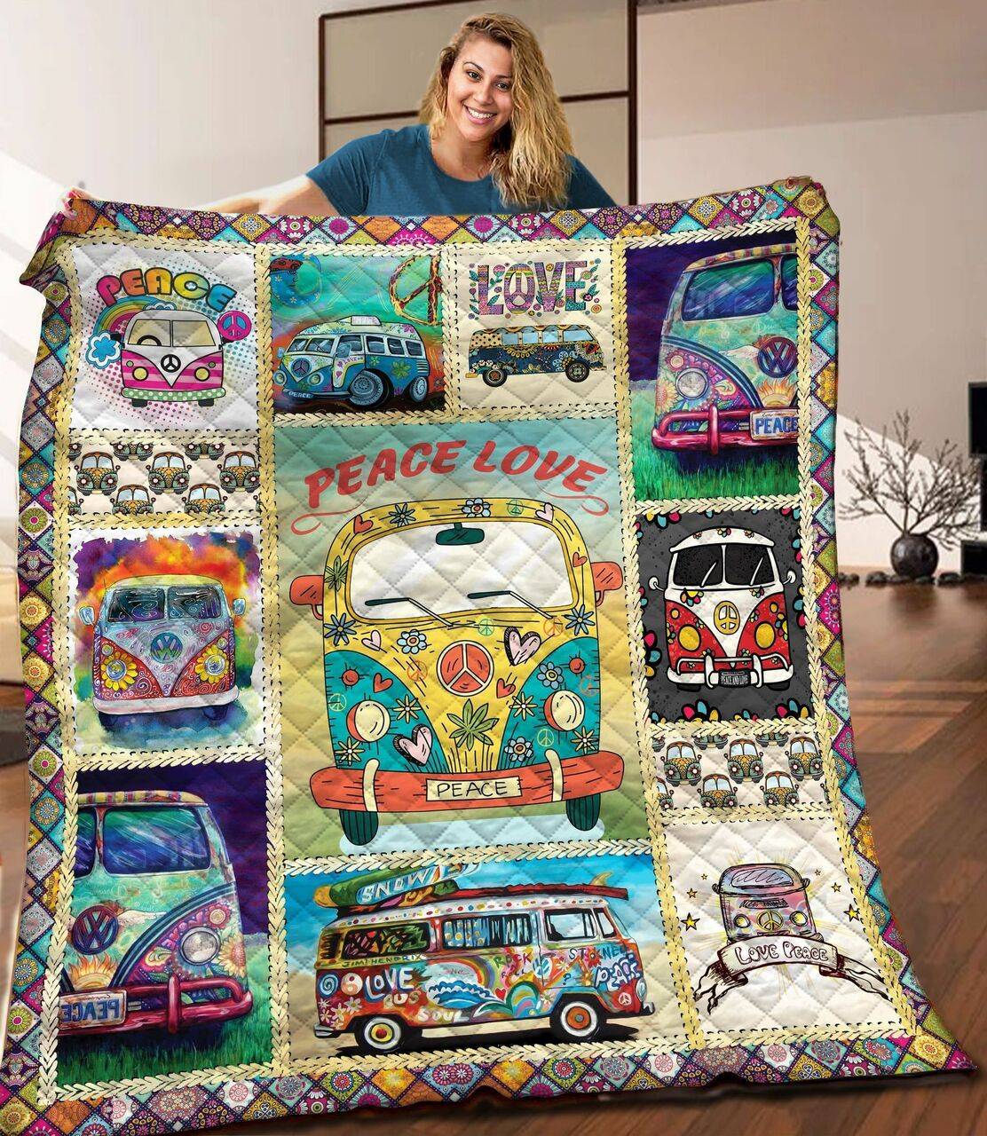 Bus Hippie Quilt Blanket C9B050301TA and Home Decor