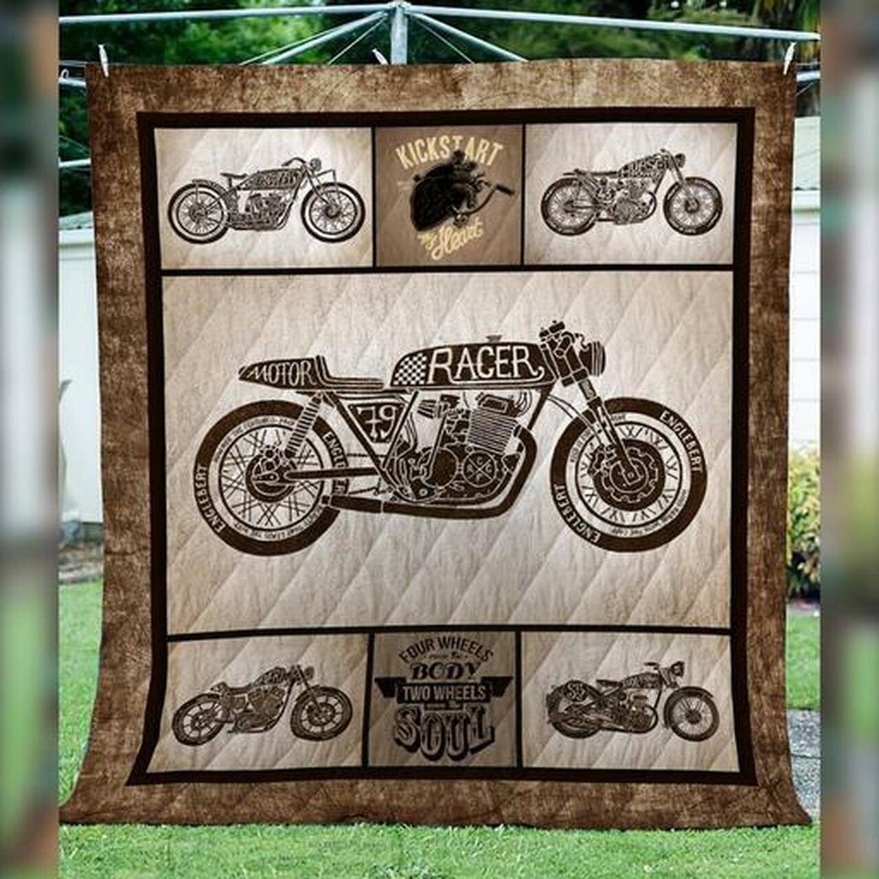 Cafe Racer Art Collection Washable Handmade Quilt 2911-02 and Home Decor