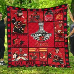 Calgary Flames Hockey Quilt Blanket Fan Gift and Home Decor