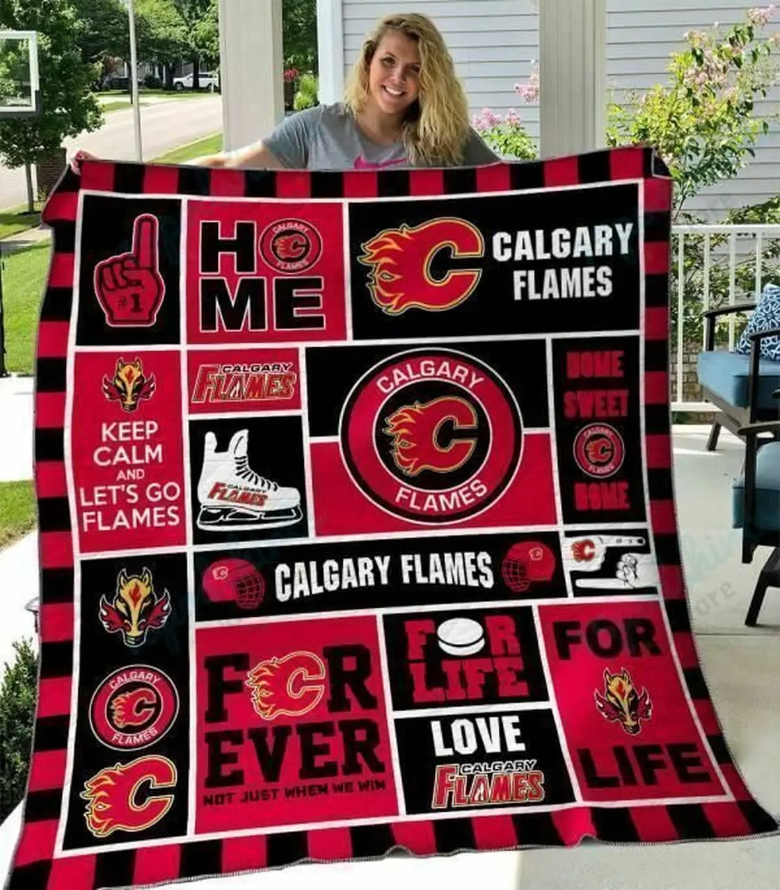 Calgary Flames Quilt Blanket 03 and Home Decor