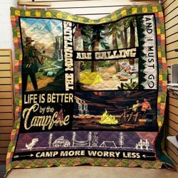 Camp More Worry Less Blanket Th1707 Quilt and Home Decor