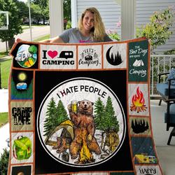 Camping Bear Drinks Beer I Hate People Quilt Blanket Great Customized Blanket Gifts For Birthday Christmas Thanksgiving    and Home Decor