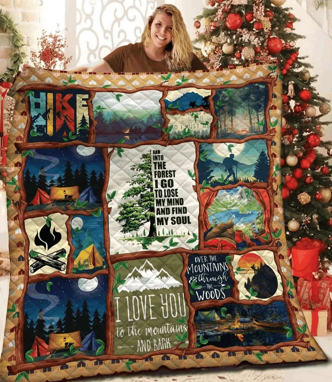 Camping I Love You To The Mountains And Back Quilt Blanket Great Customized Blanket Gifts For Birthday Christmas Thanksgiving and Home Decor