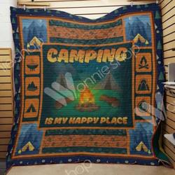 Camping Is My Happy Place Quilt Blanket Great Customized Blanket Gifts For Birthday Christmas Thanksgiving and Home Decor