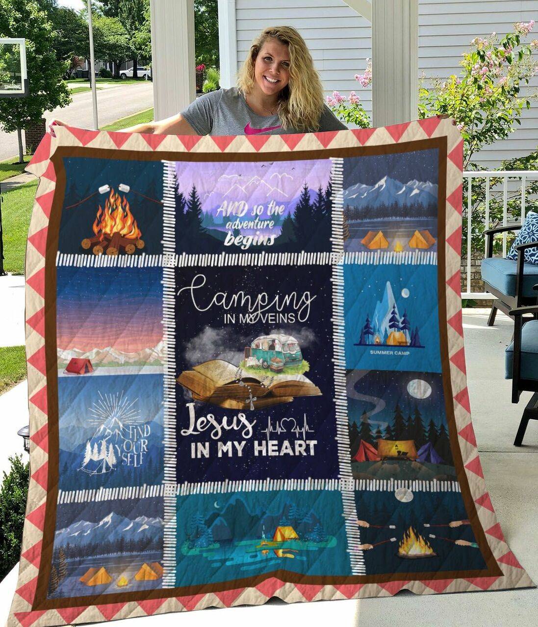 Camping Jesus In My Heart Camping In My Veins Quilt Blanket Great Customized Blanket Gifts For Birthday Christmas Thanksgiving and Home Decor