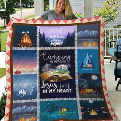 Camping Jesus In My Heart Camping In My Veins Quilt Blanket Great Customized Blanket Gifts For Birthday Christmas Thanksgiving and Home Decor