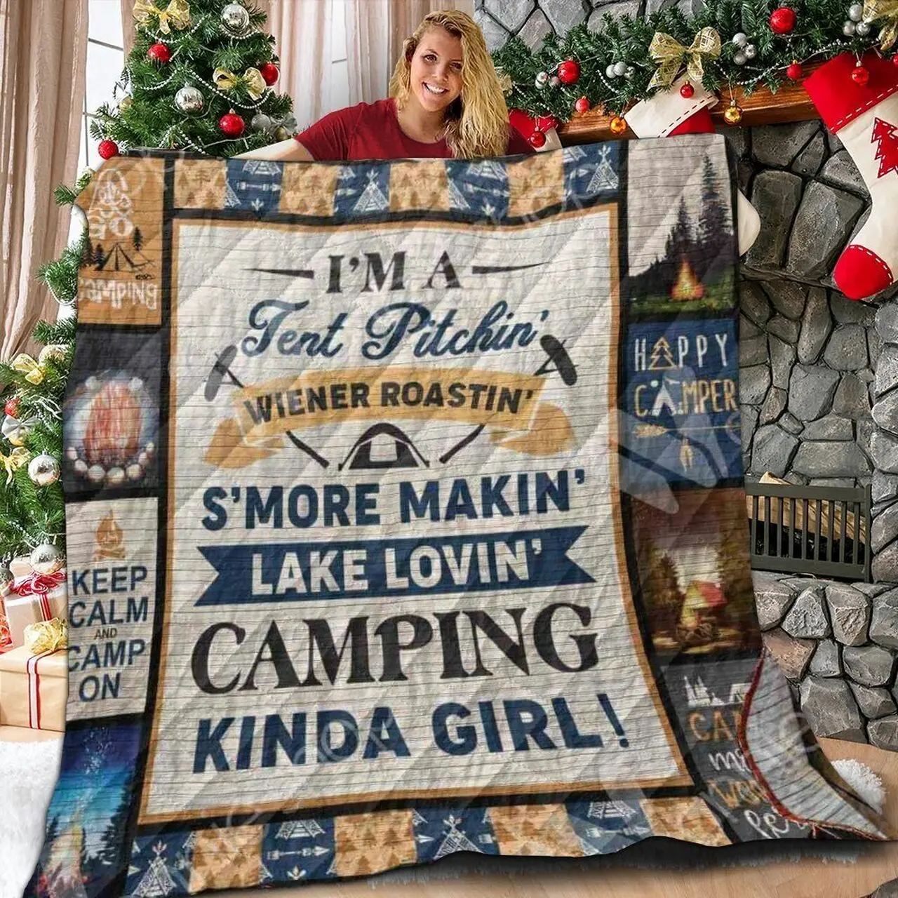 Camping Kinda Girl V1 Rain 3D Customized Quilt and Home Decor