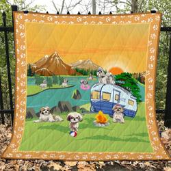 Camping Lowchen By The River Quilt Blanket Great Customized Blanket Gifts For Birthday Christmas Thanksgiving and Home Decor