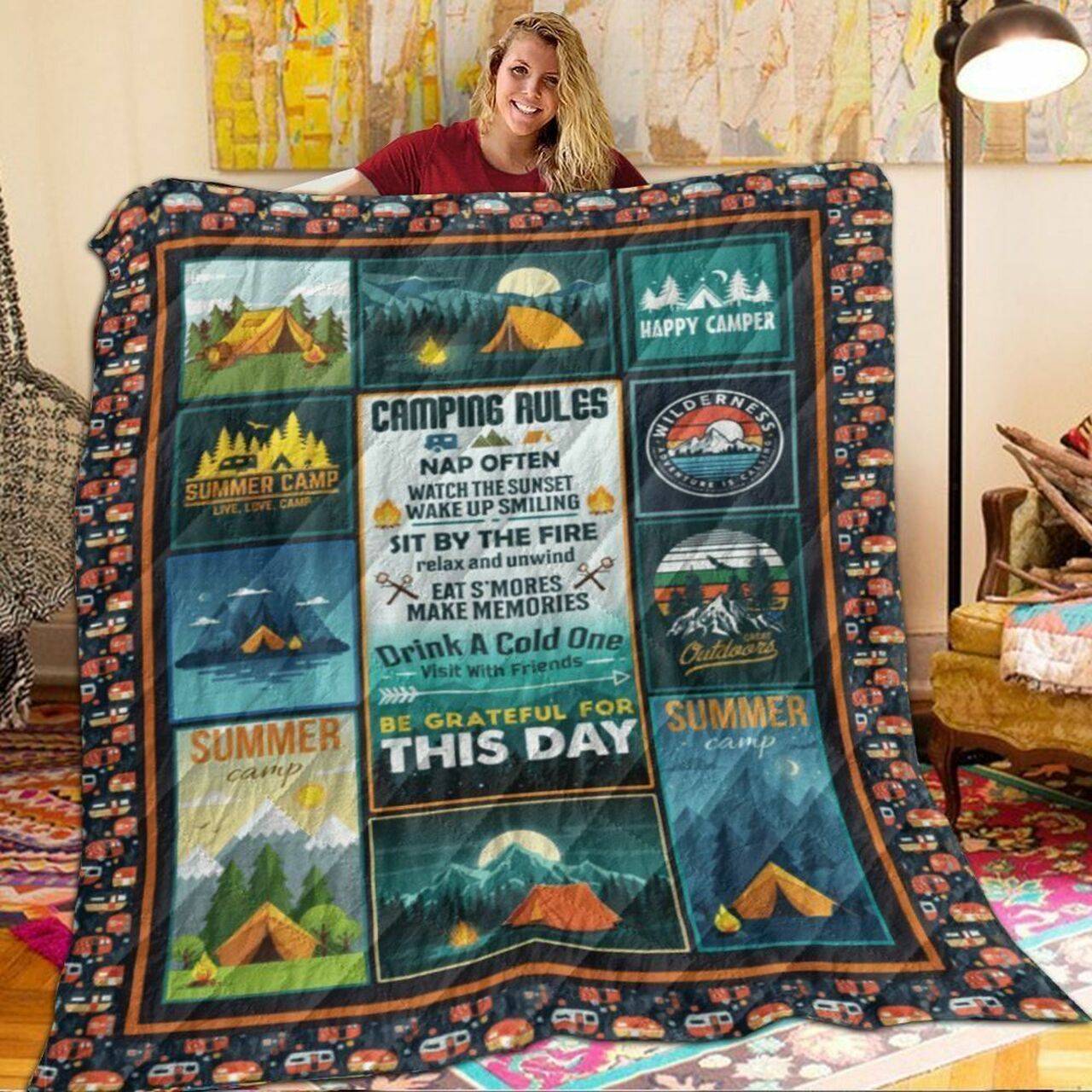 Camping Rule Pattern V1 3D Customized Quilt and Home Decor