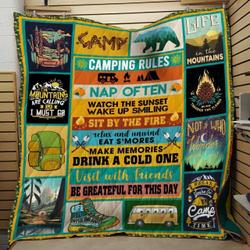 Camping Rules Watch The Sunset Visit With Friends Be Grateful For This Day Quilt Blanket Great Customized Blanket Gifts For Birthday Christmas Thanksgiving and Home Decor