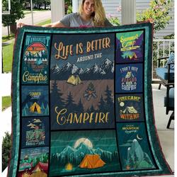 Camping Summer Camp Quilt Blanket A146 and Home Decor