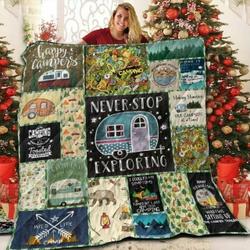 Car Camping Never Stop Exploring Quilt Blanket Great Customized Blanket Gifts For Birthday Christmas Thanksgiving and Home Decor